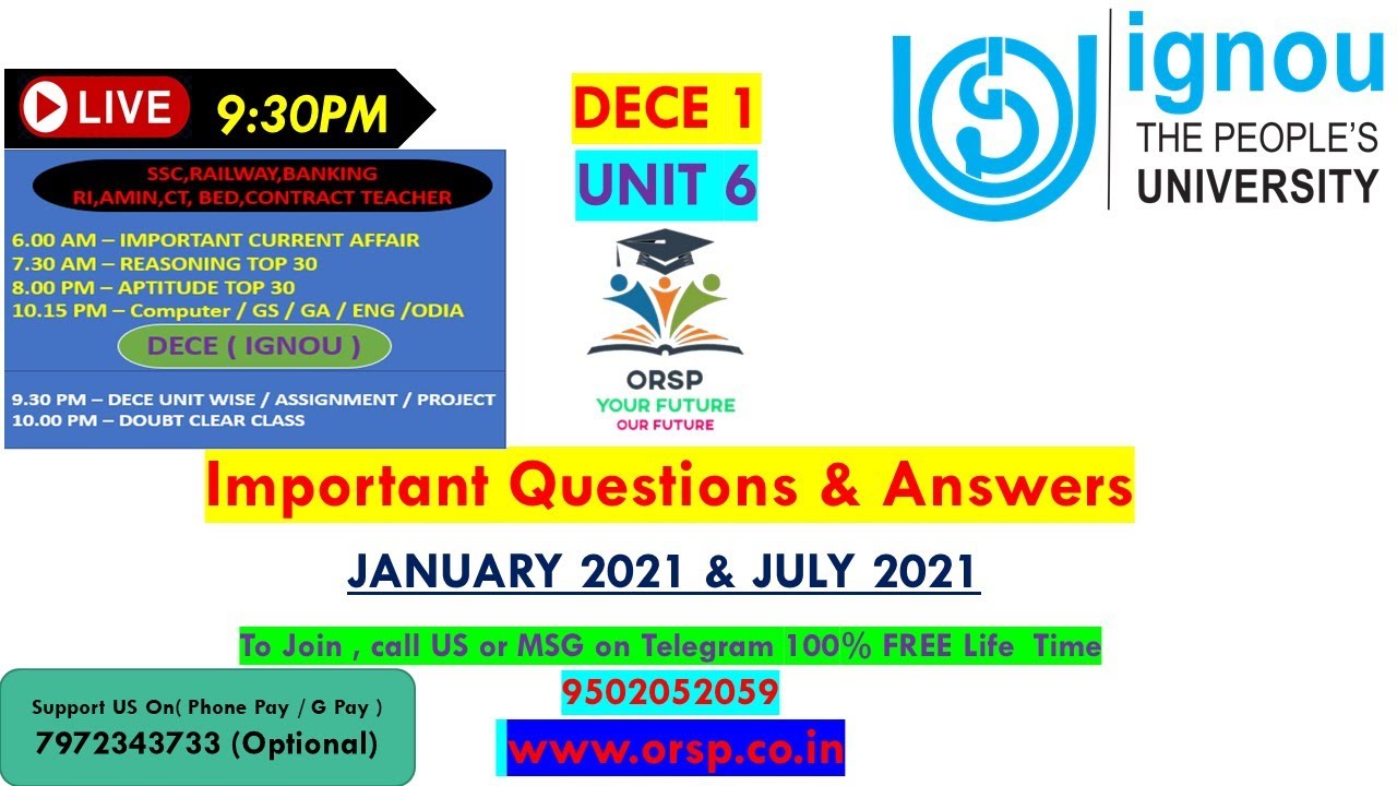 | IGNOU ONLINE CLASS | DECE1 Unit 6 (PART-1) | DECE | JANUARY-JULY 2021 | ORSP |