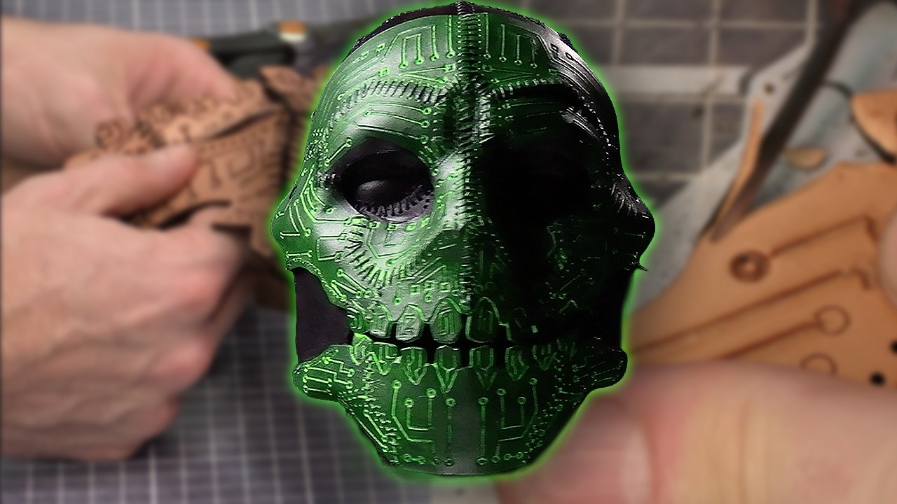 Process of Making an All Leather Circuitboard Mask - Carving and Stitching