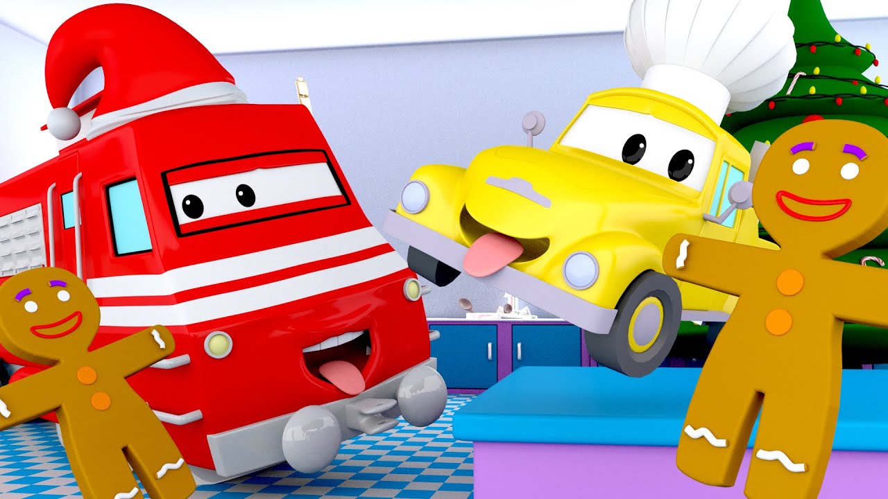 CHRISTMAS Baby Steve the STEAMROLLER bakes GINGERBREADS! - Troy The Train of Car City with Trains