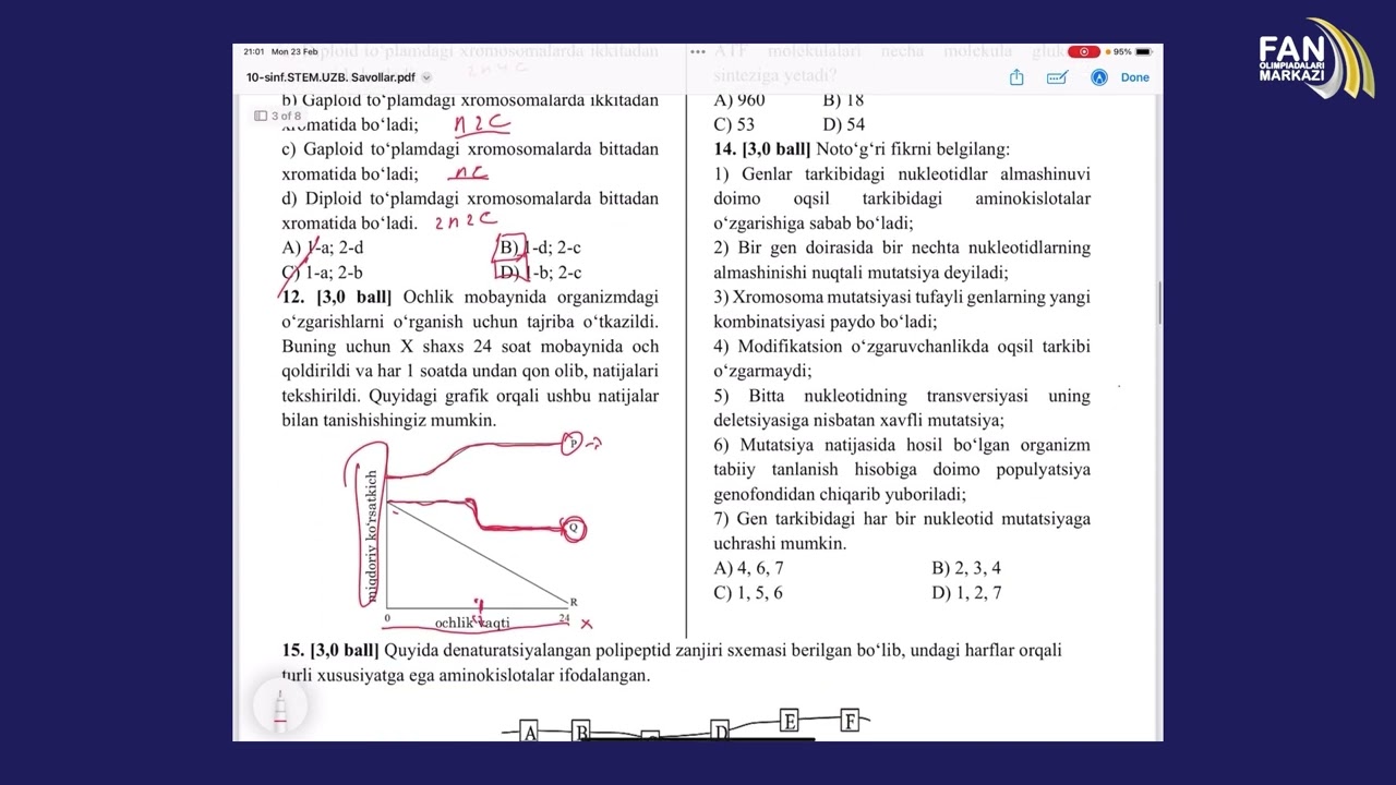 STEM olimpiadasi - hududiy bosqich 10-sinf biologiya