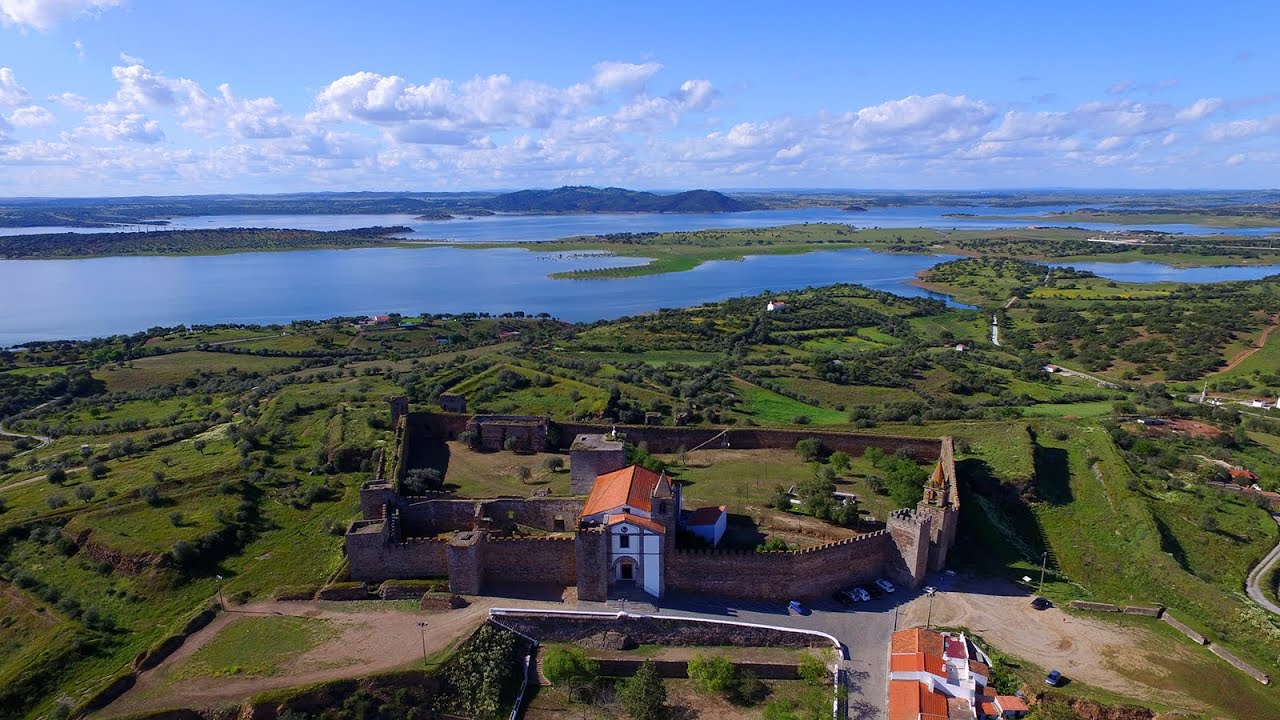 Mourão Castle aerial view - Castelo de Mourão - Alqueva - 4K Ultra HD