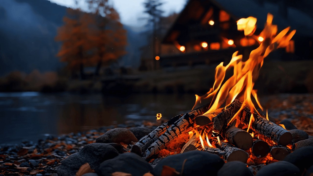 Spending the Night by a Forest River 🔥🌊 4K Campfire Ambience for Focus & Calm