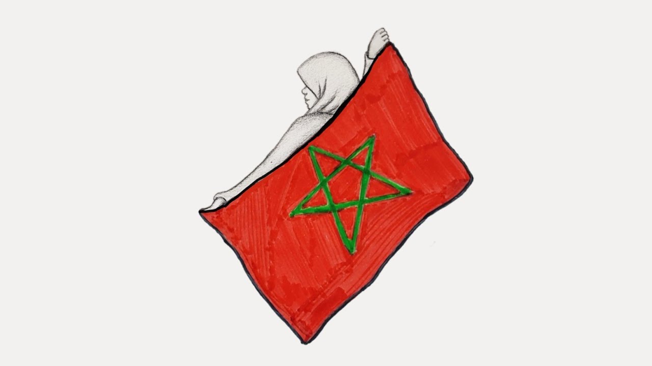 رسم سهل | رسم المسيرة الخضراء | تعليم رسم بنت محجبة تحمل علم المغرب للمبتدئين بطريقة سهلة | رسم فتاة