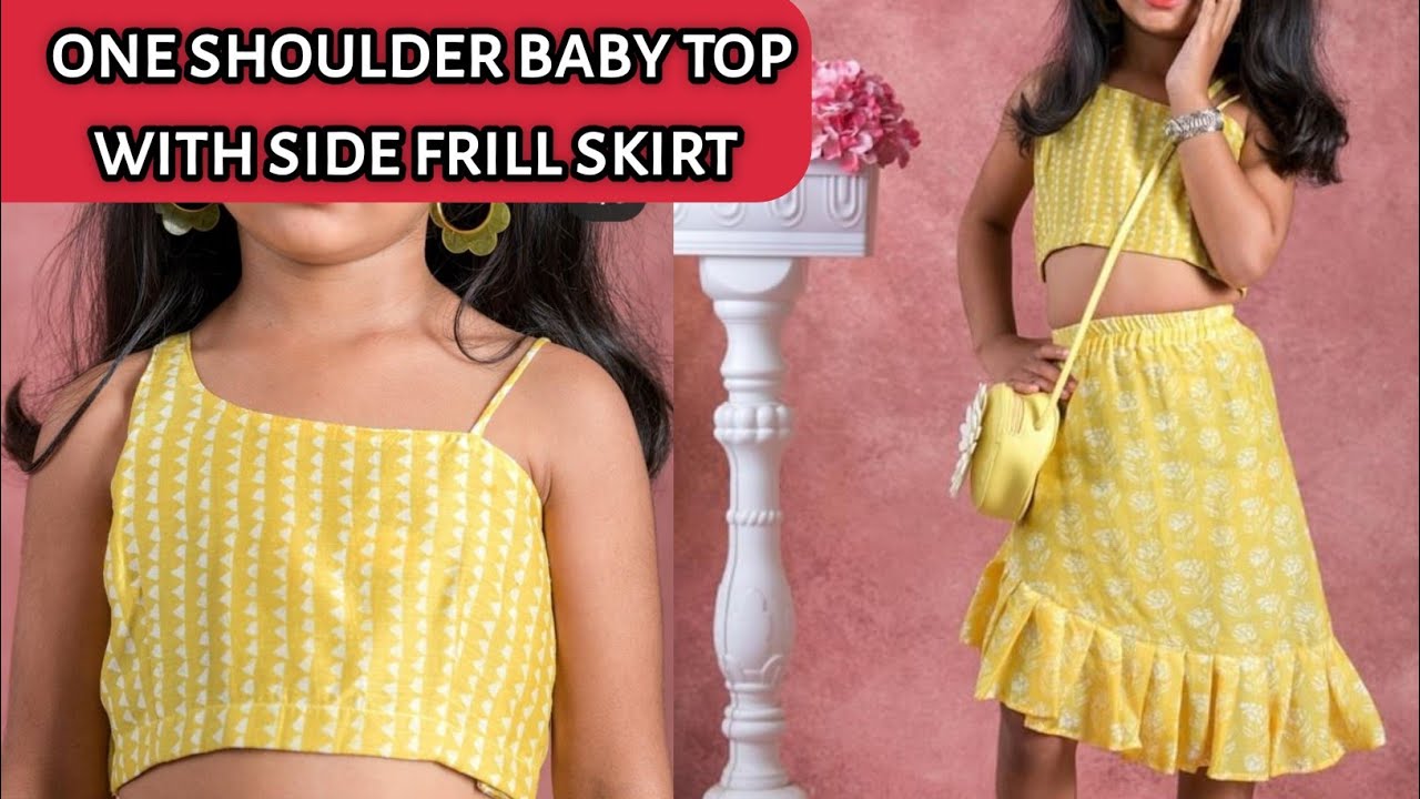 one shoulder baby crop top with side frill skirt cutting and stitching 8 to 10 year baby girl