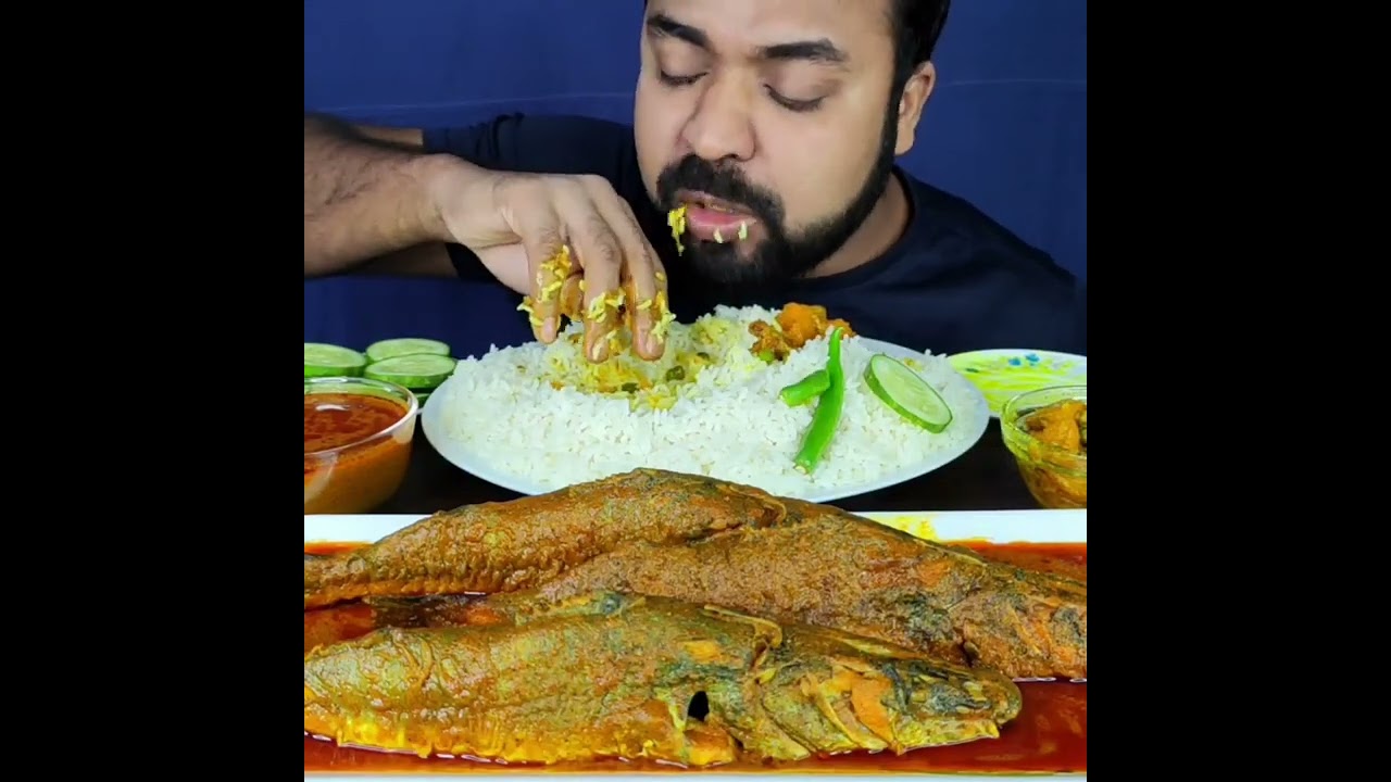 3 FULL FISH CURRY, MATAR PUMPKIN MASALA, POTATO BRINJAL FRY EATING 