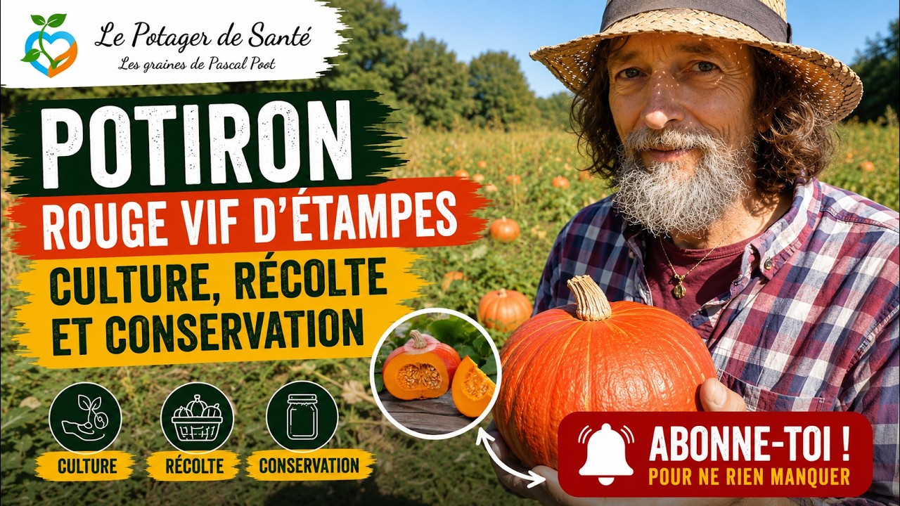 Récolte du potiron rouge vif d'Etampes Pascal Poot