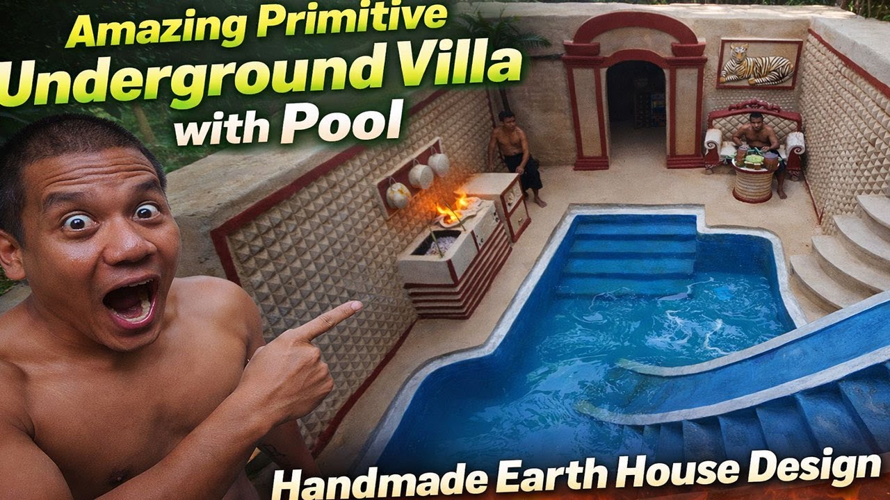 Amazing Primitive Underground Villa with Pool  Handmade Earth House Design