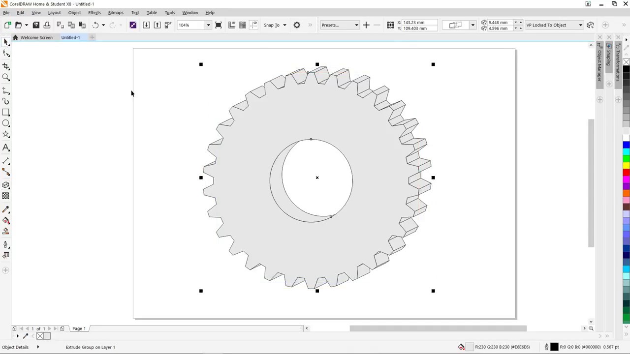 A simple way to draw a 30-tooth gear in 3D using CorelDraw