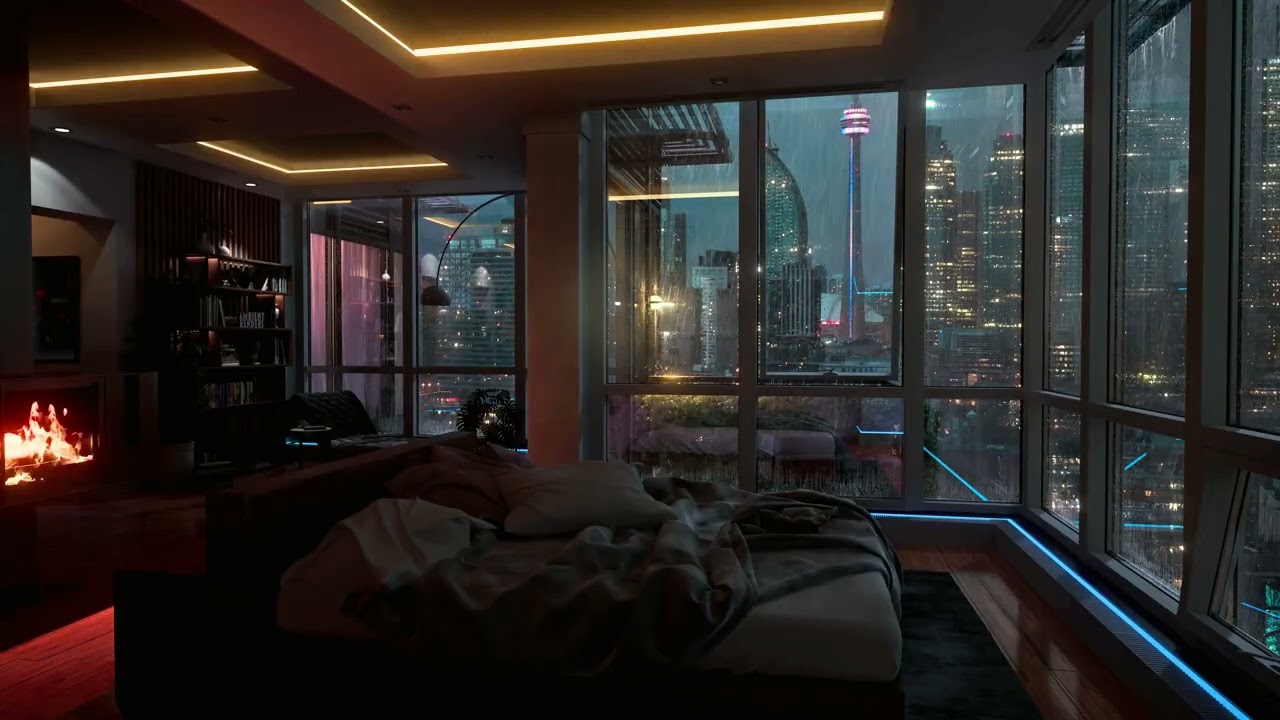 Luxury High-Rise Rain Ambience | City Lights, Window Rain & Deep Relaxation