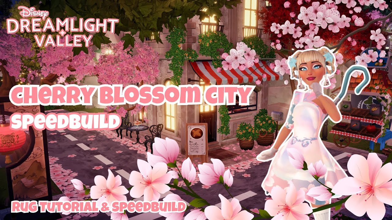 CHERRY BLOSSOM PEACEFUL MEADOW CITY 🌸 | Speedbuild & ToM Rug Tutorials | Disney Dreamlight Valley