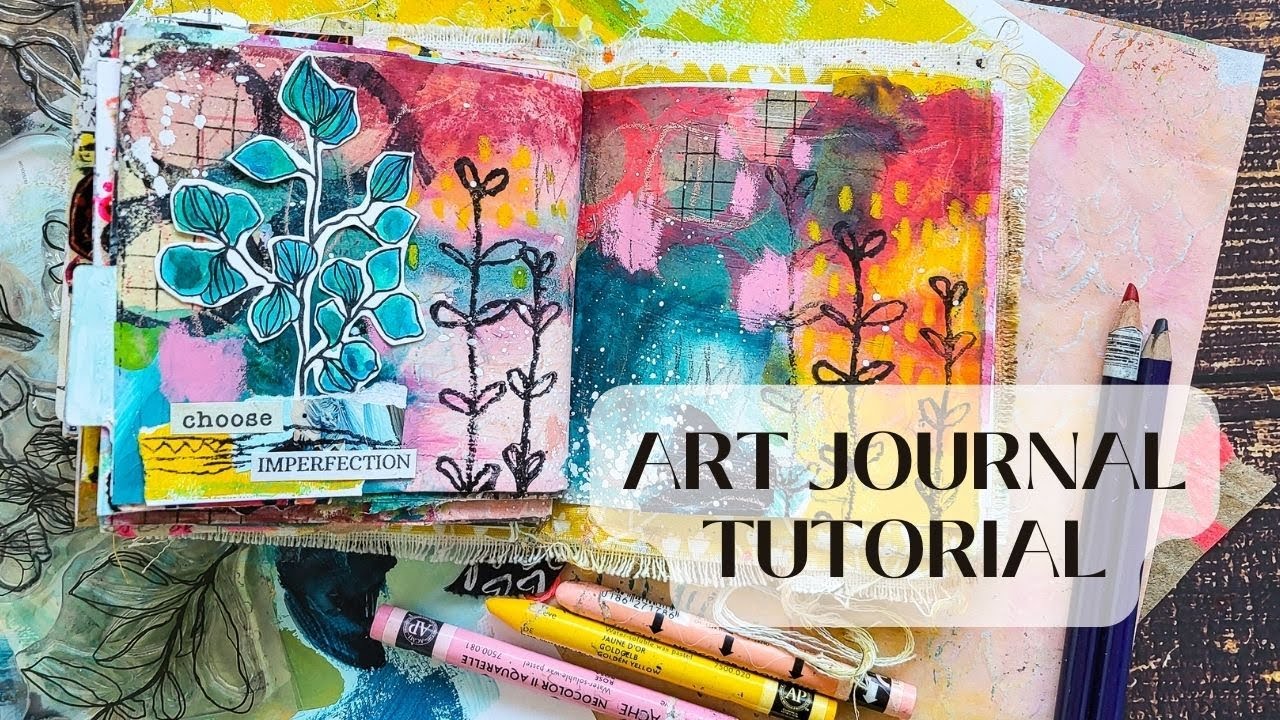 Intuitive Play in my Junk Art Journal - Mixed Media Page with Watercolor Pencils
