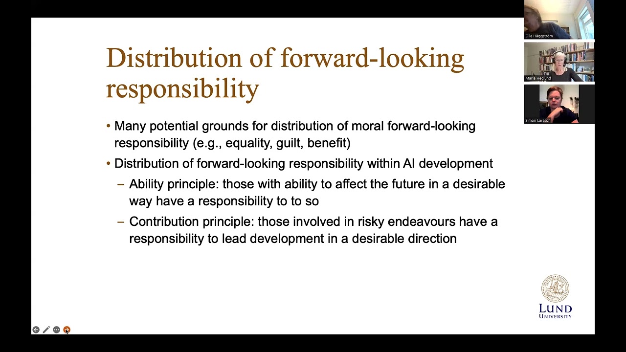AI ethics seminar, June 11, 2024, with Maria Hedlund on expert responsibility for AI development