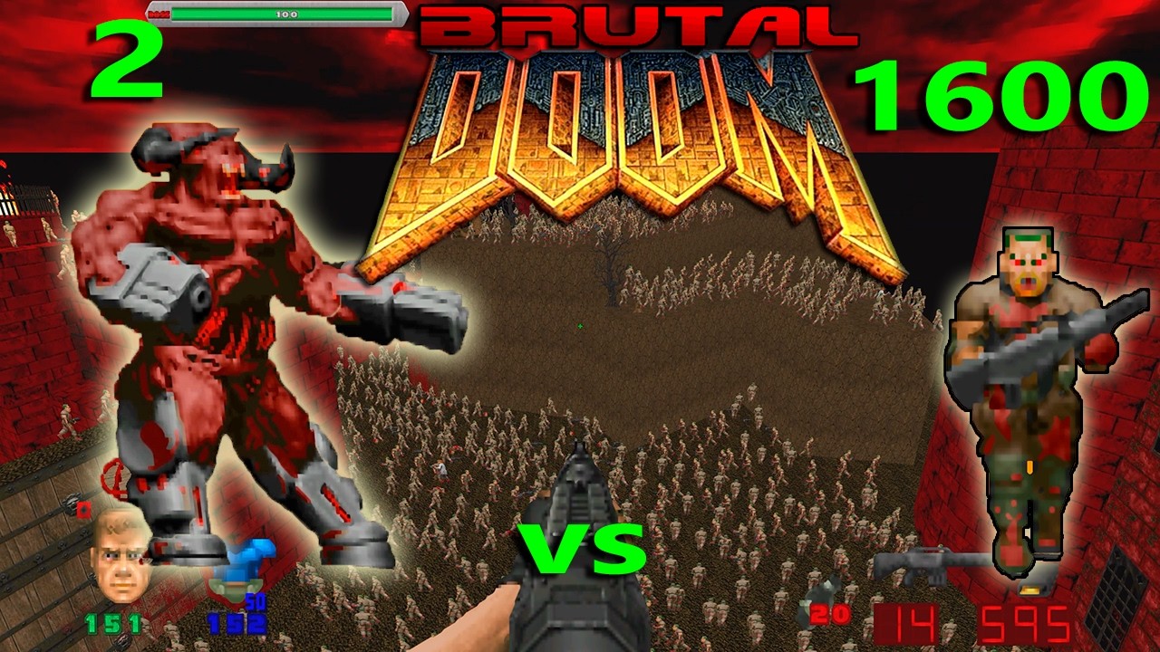 Cyberdemonlord 2 vs 1600 Zombieman s Horde Battle Infighting Brutal Doom