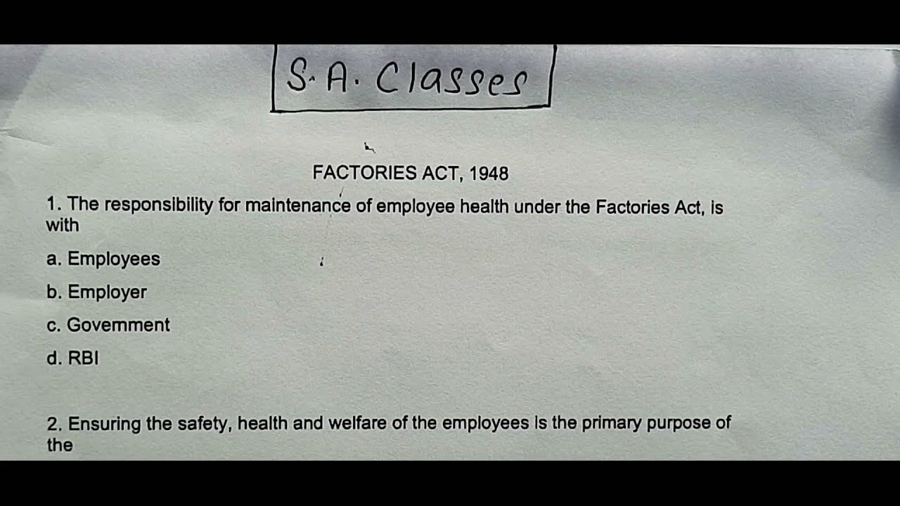 Factories Act, 1948 M.C.Q. Multiple Choice Questions By CS Shalini Agarwal