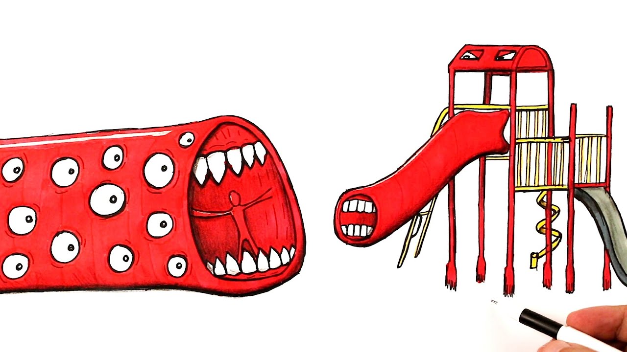 Как нарисовать Поезд Пожиратель атакующего Горку Пожирателя