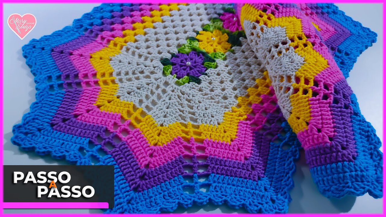 CROCHÊ: TAPETE ESTRELA COM FLOR (PASSO A PASSO COMPLETO)
