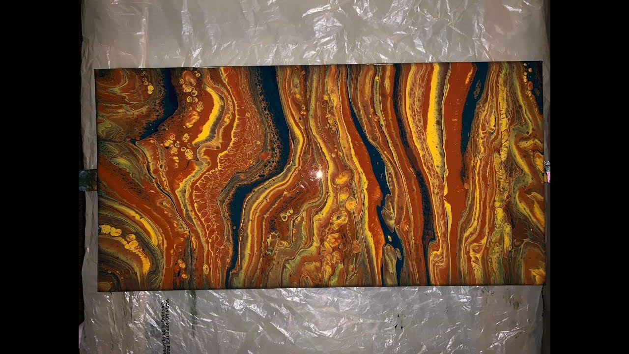 Beautiful 10x20 with fall colors ribbon acrylic pour painting