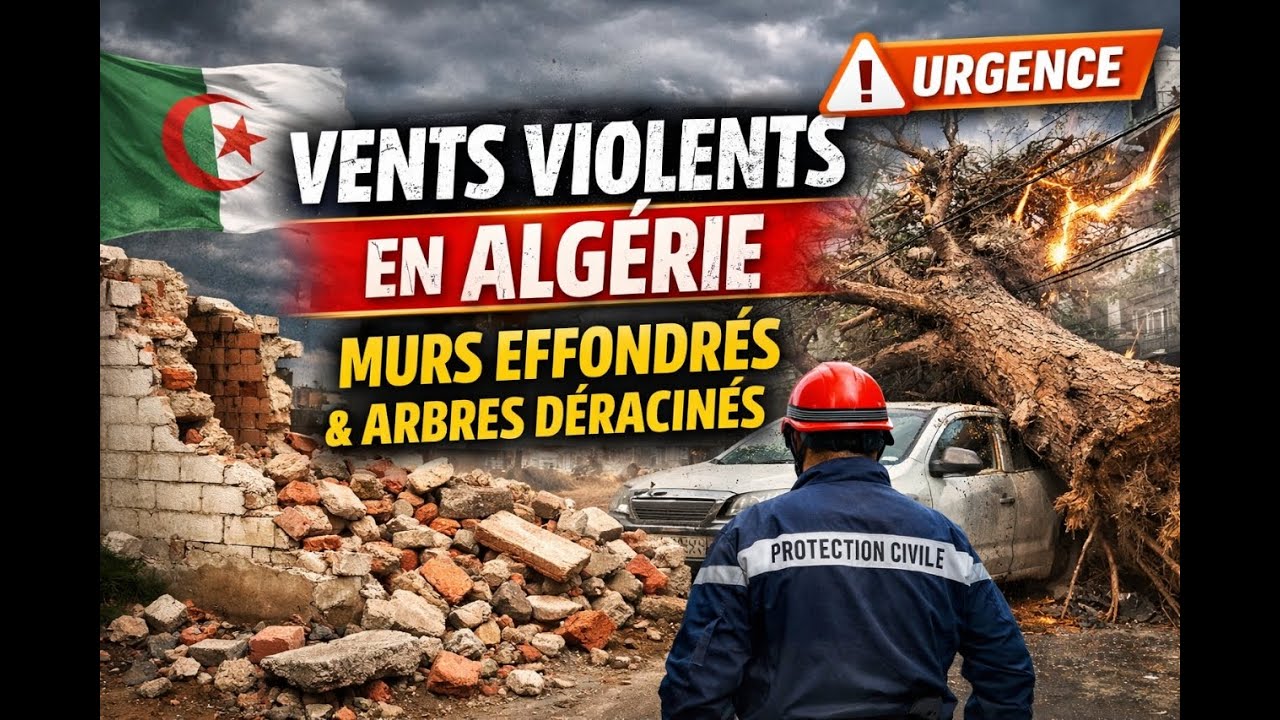 Vents violents en Algérie : murs effondrés, arbres déracinés et interventions d’urgence