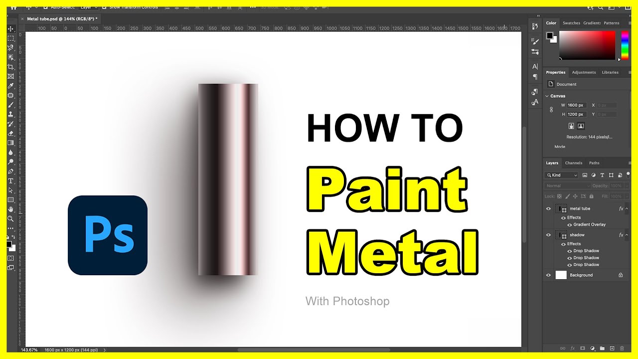 【Photoshop Tutorial】How To Paint Metal Tube With Photoshop, 5 Mins To Get A Simple Method