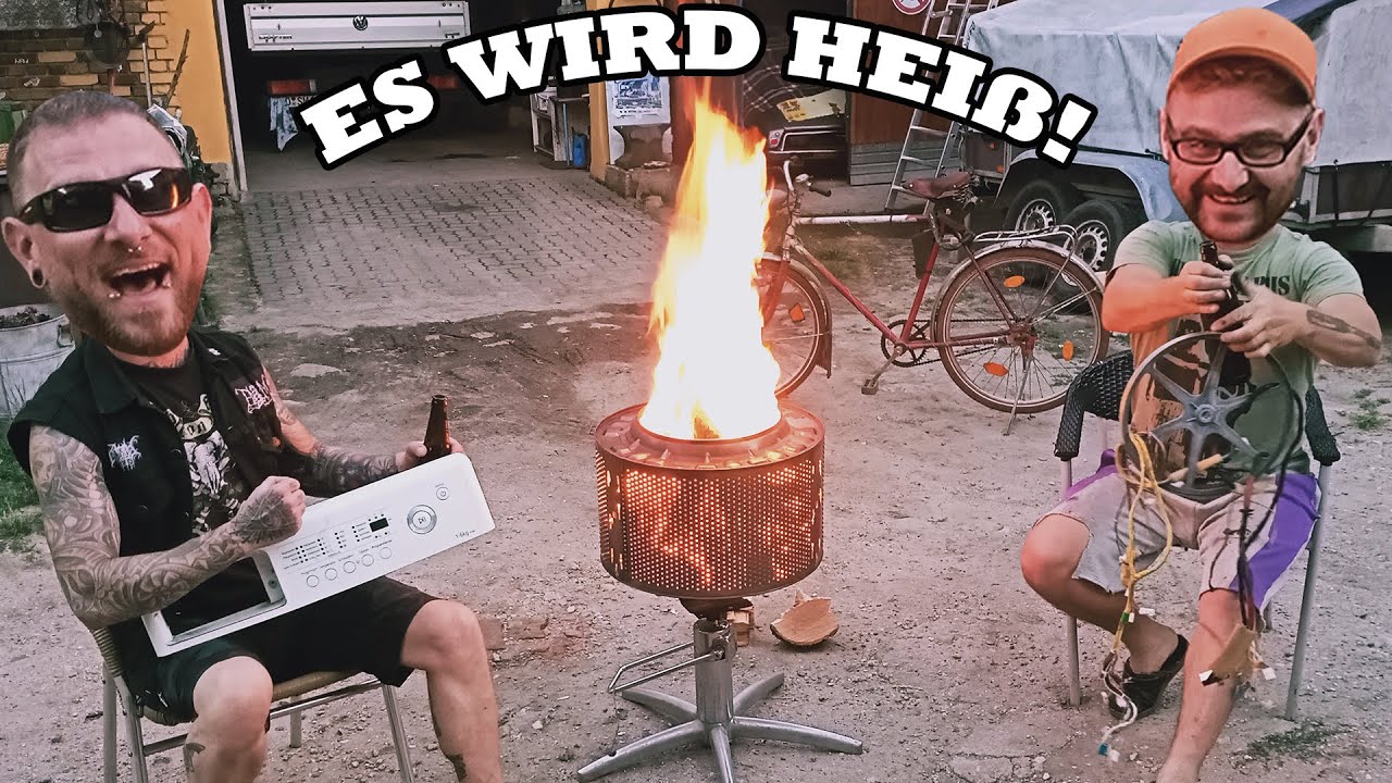 ES WIRD HEIß! 🔥Stilvolle FEUERTONNE aus alter Waschmaschine und Drehstuhl | Outdoor  Survival D.I.Y.