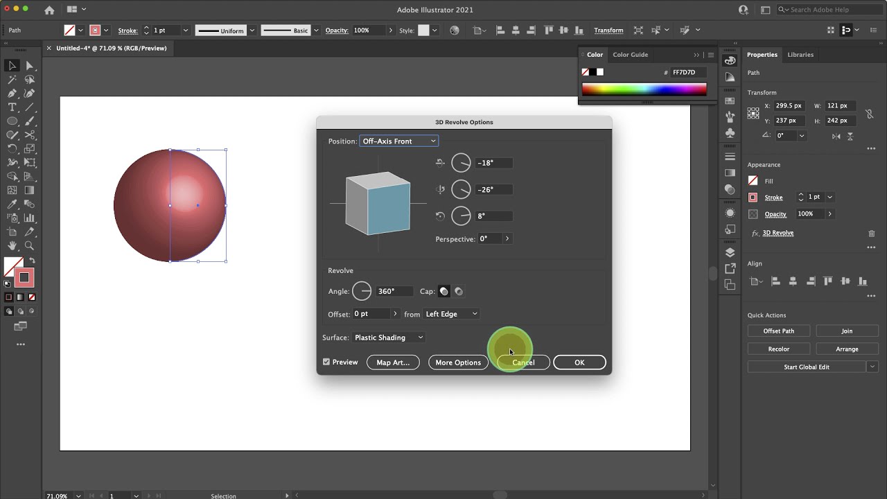 2. How make a semi-circle and create a 3D ball in Illustrator DM62W