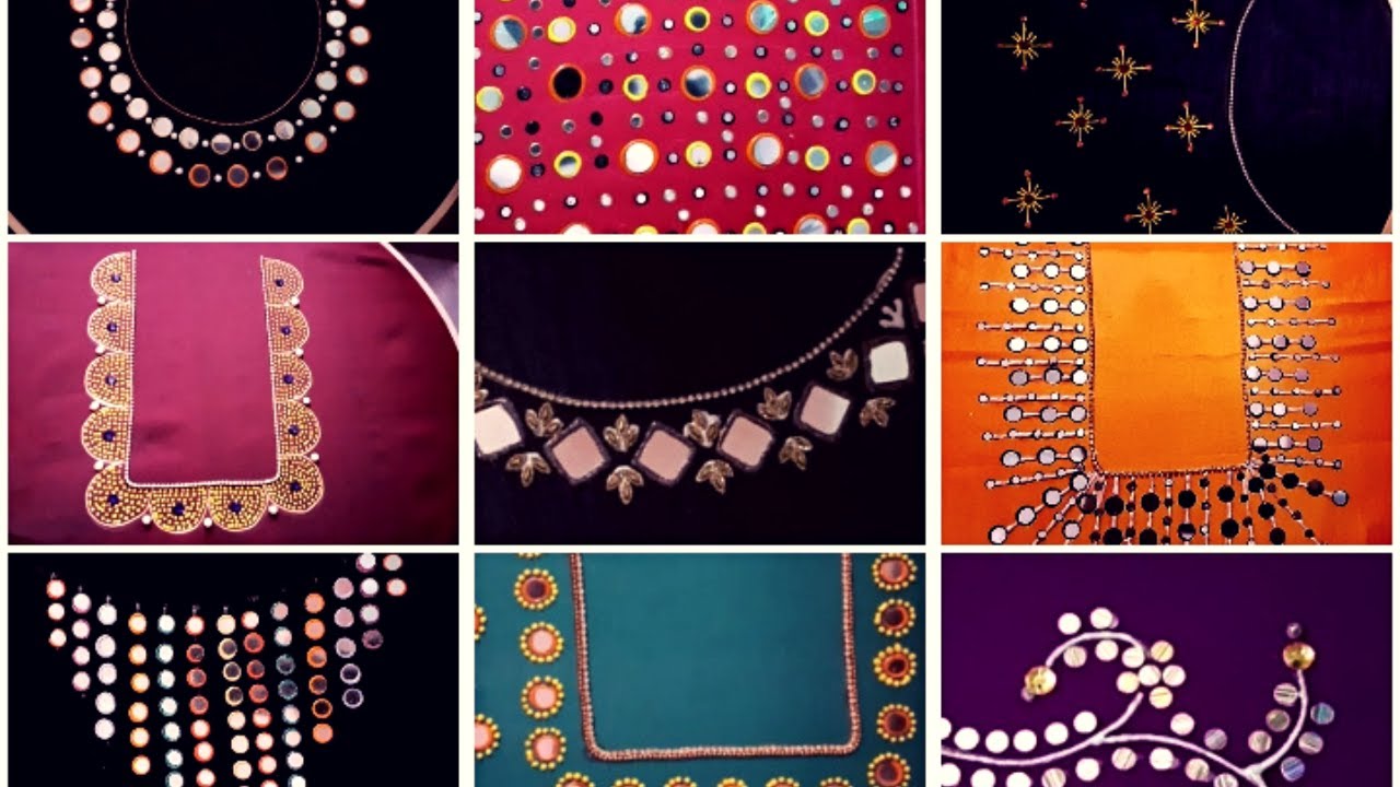 9 simple  designs with 3d cone/blouse designs with glitter cone