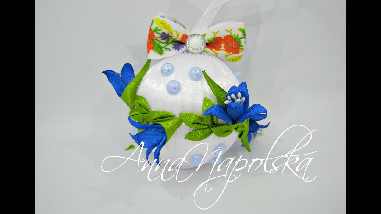 Новорічна кулька канзаши. Новогодний шарик с колокольчиками. Christmas ball kanzashi