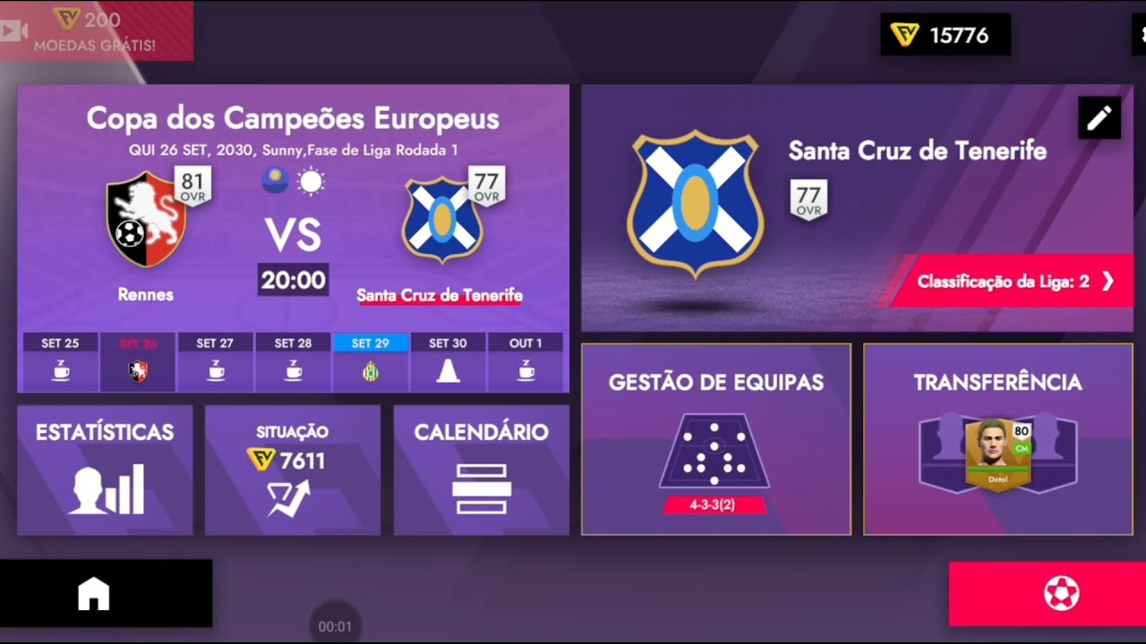 1° 2° Rodada liga dos campeões 2030