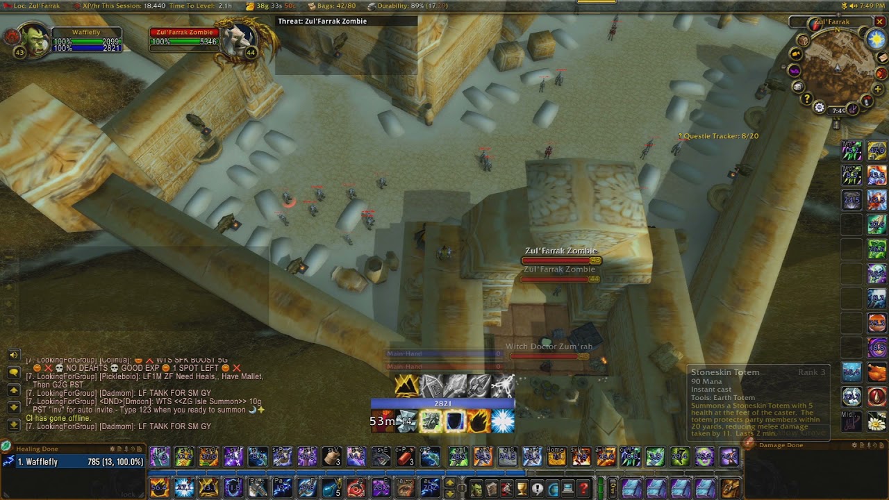 32,000XP 280G lv43 Shaman Solo ZF Graveyard WoW Classic
