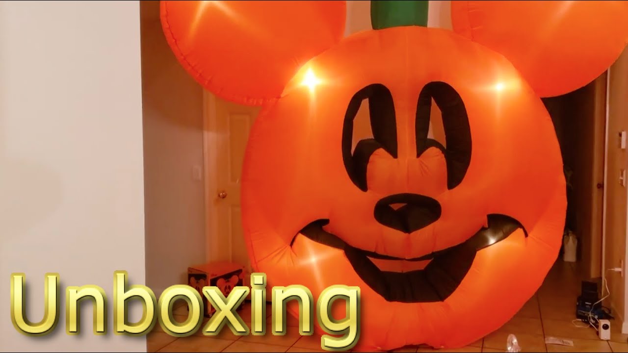 Unboxing 9.5 Ft Tall Mickey Mouse Airblown Inflatable Self Inflatable Pumpkin Lights Up Disney