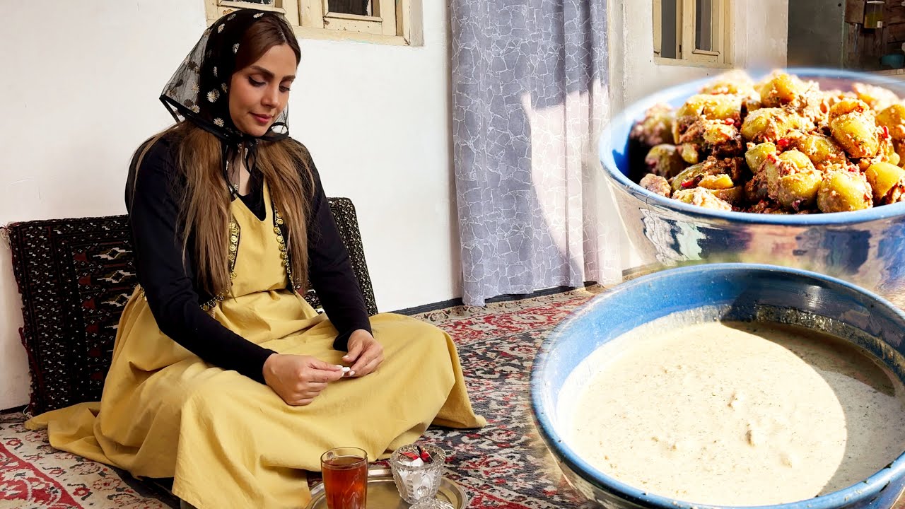 Kal Sir Aw Gilani | Local dish with walnuts, garlic and pomegranate paste | Rural cuisine