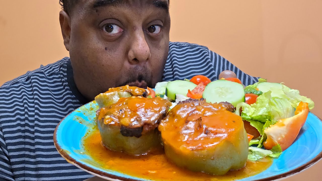 Время обеда! Мясистый, пикантный и такой сытный | Мукбанг с фаршированным перцем 😍