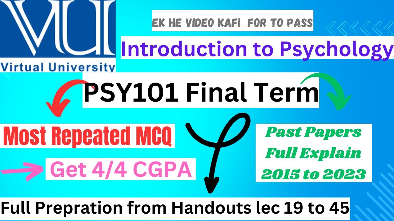 PSY101 Final Term preparation||Psychology Past Papers MCQ #vustudents #vuleaning #vuuniversity #vu