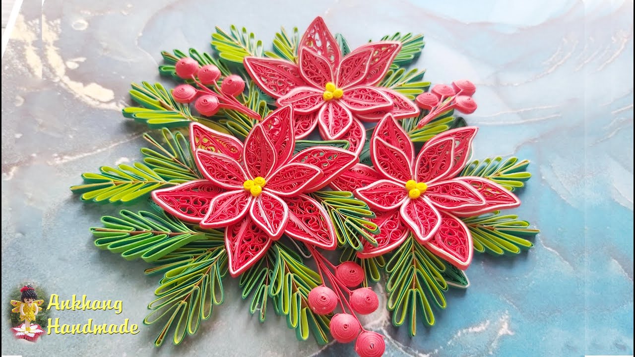 quilling poinsettia flowers V7 tutorial  | DIY paper poinsettia flower , Christmas decoration