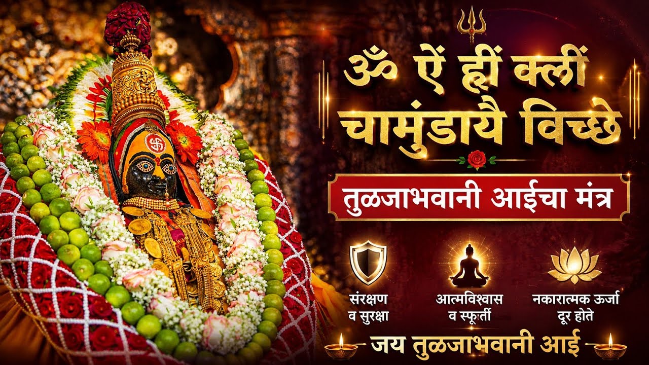 शक्ती मंत्र: ॐ ऐं ह्रीं क्लीं चामुंडायै विच्चेहा पवित्र मंत्र Tuljabhavani aai 