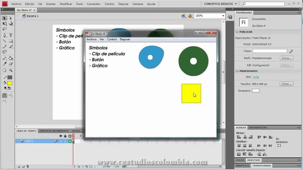 035-1 S&iacute;mbolos Tutorial Flash CS4 . CG Studios Colombia. Parte 1 de 2