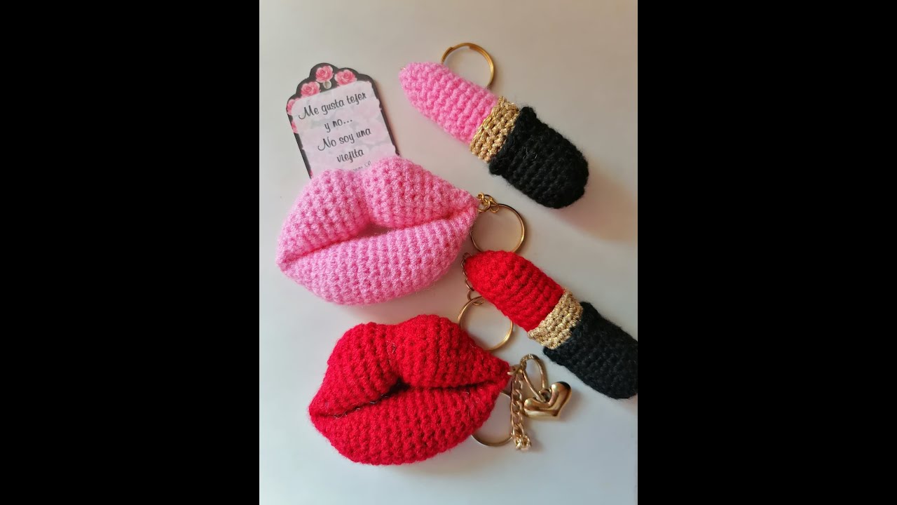 💋💄🥰llaveros de💋💄🥰 labios y labial tejidos a crochet 💋💄🥰