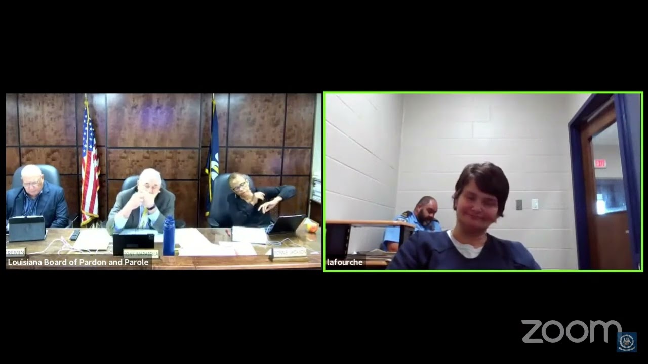 The parole board has to mute her at her parole hearing!