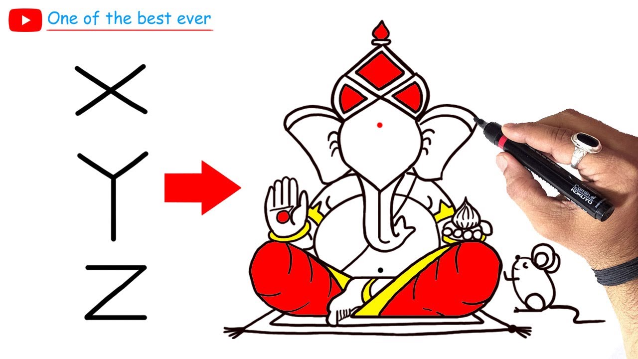 X Y Z से गणेश जी का सुंदर चित्र बनाना सीखे । One of the best Lord Ganesha drawing on ▶️ Youtube 🔴