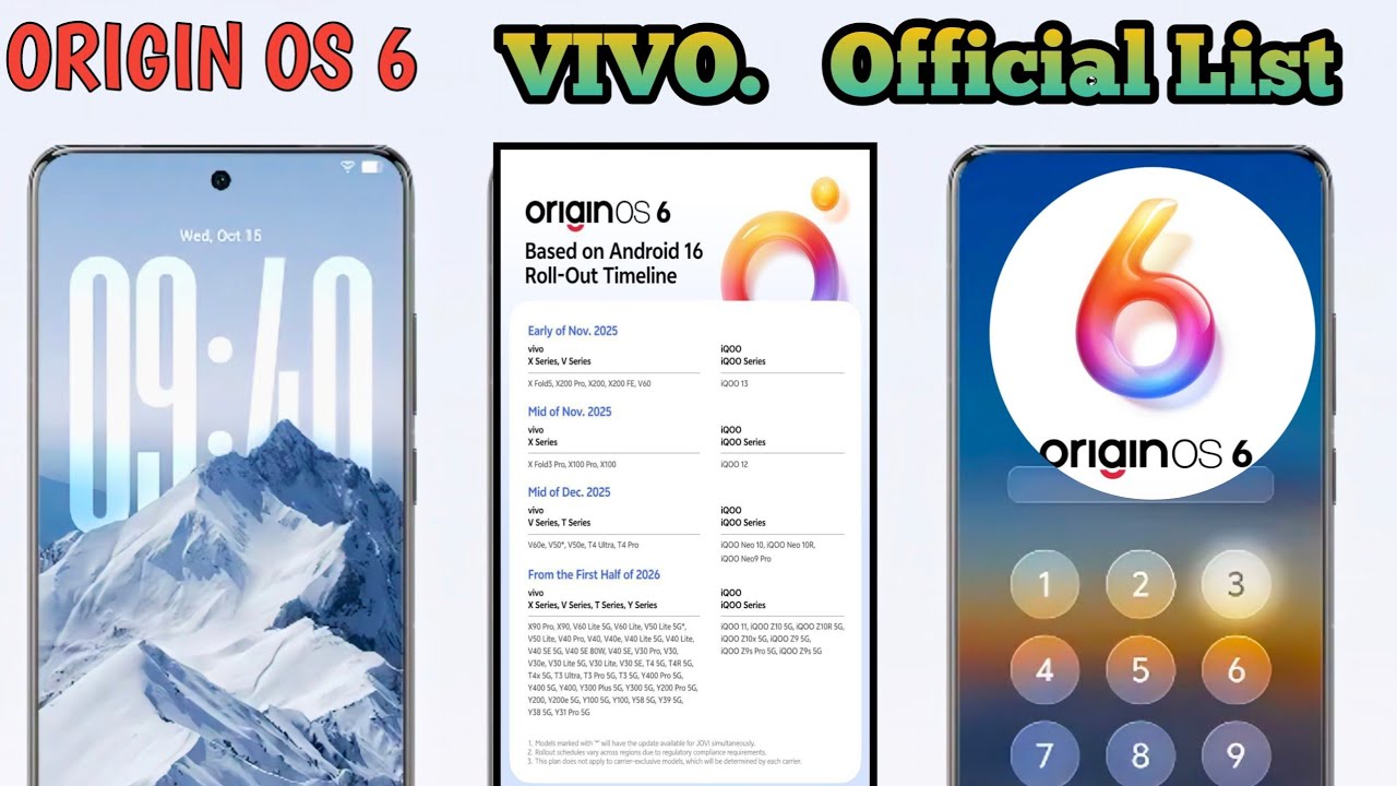 Origin OS 6 Officel List based On Android 16  For Vivo Devices 2025-2026.