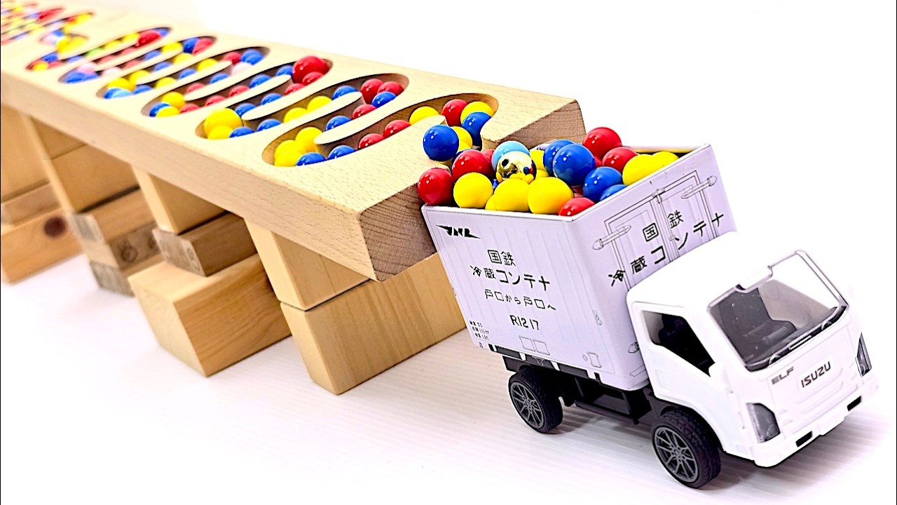 Wooden Marble Run with Working Trucks 🚛 Container, Mixer, Tractor & Loader | Satisfying ASMR