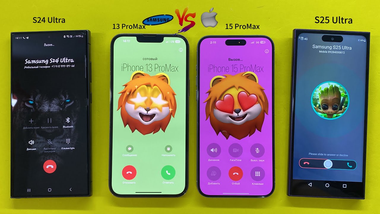 iPhone 15ProMax+iPhone 13ProMax Vs Samsung S25 Ultra+Samsung S24 Ultra Incoming Outgoing Calls