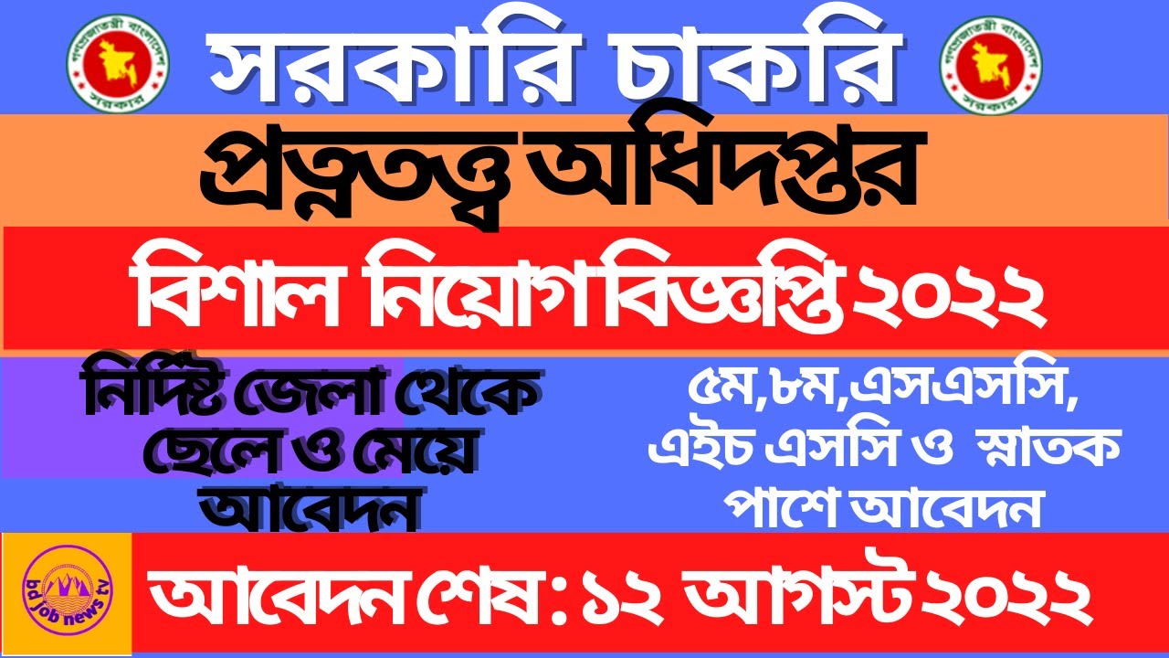 প্রত্নতত্ত্ব অধিদপ্তর নিয়োগ ২০২২। Department Of Department of Archaeology ।DOA Job। bd job news tv