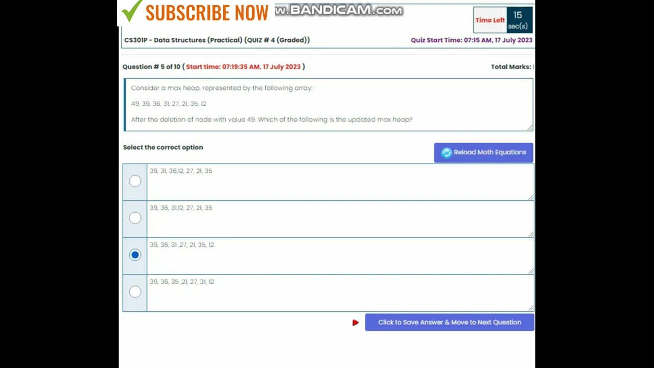 CS301P Graded Quiz 4 | CS301P Quiz 4 Solution 2023 | CS301P &ndash; Data Structures Practical Quiz No 4