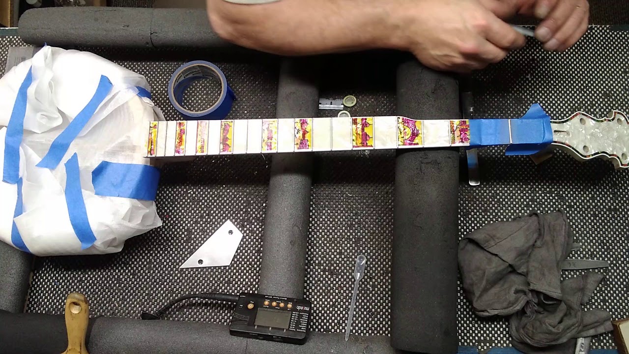 Leveling, Crowning and Polishing Frets on a Pearloid fret board. D.Drew Guitars