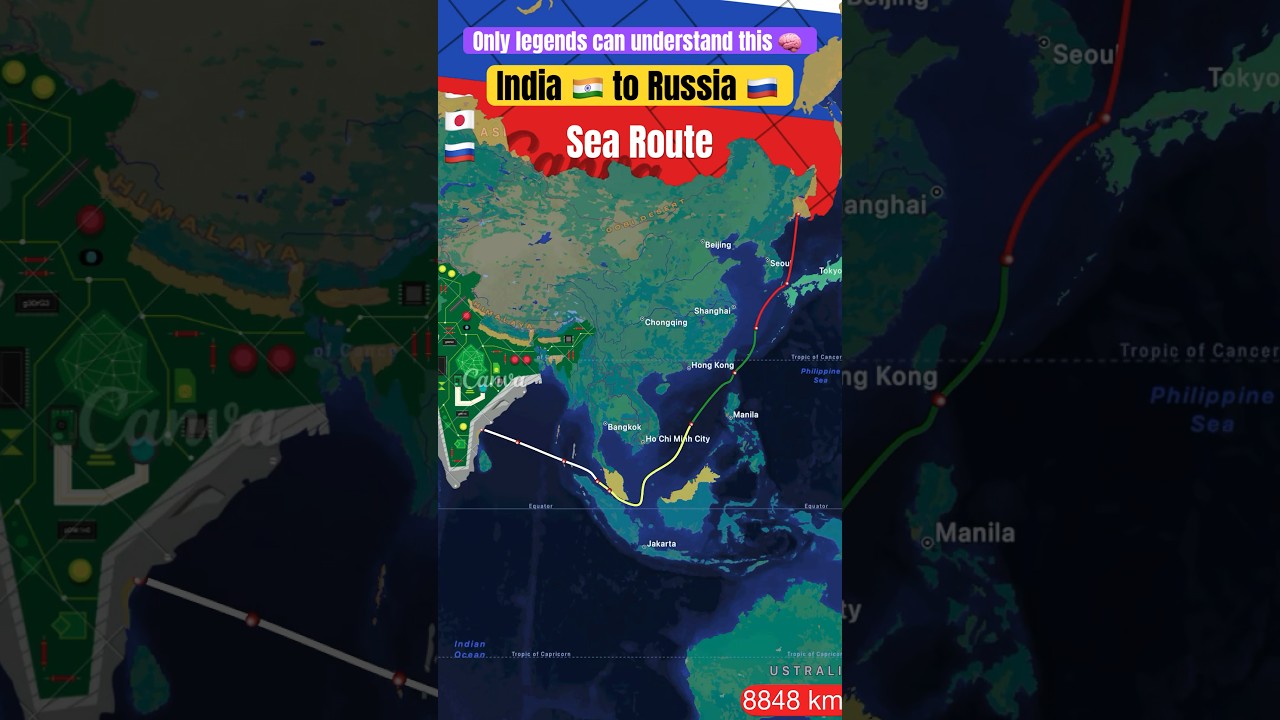 India🇮🇳 to Russia🇷🇺 Sea route trade mapping #phonk #shortsfeed #mapping #mapinshort