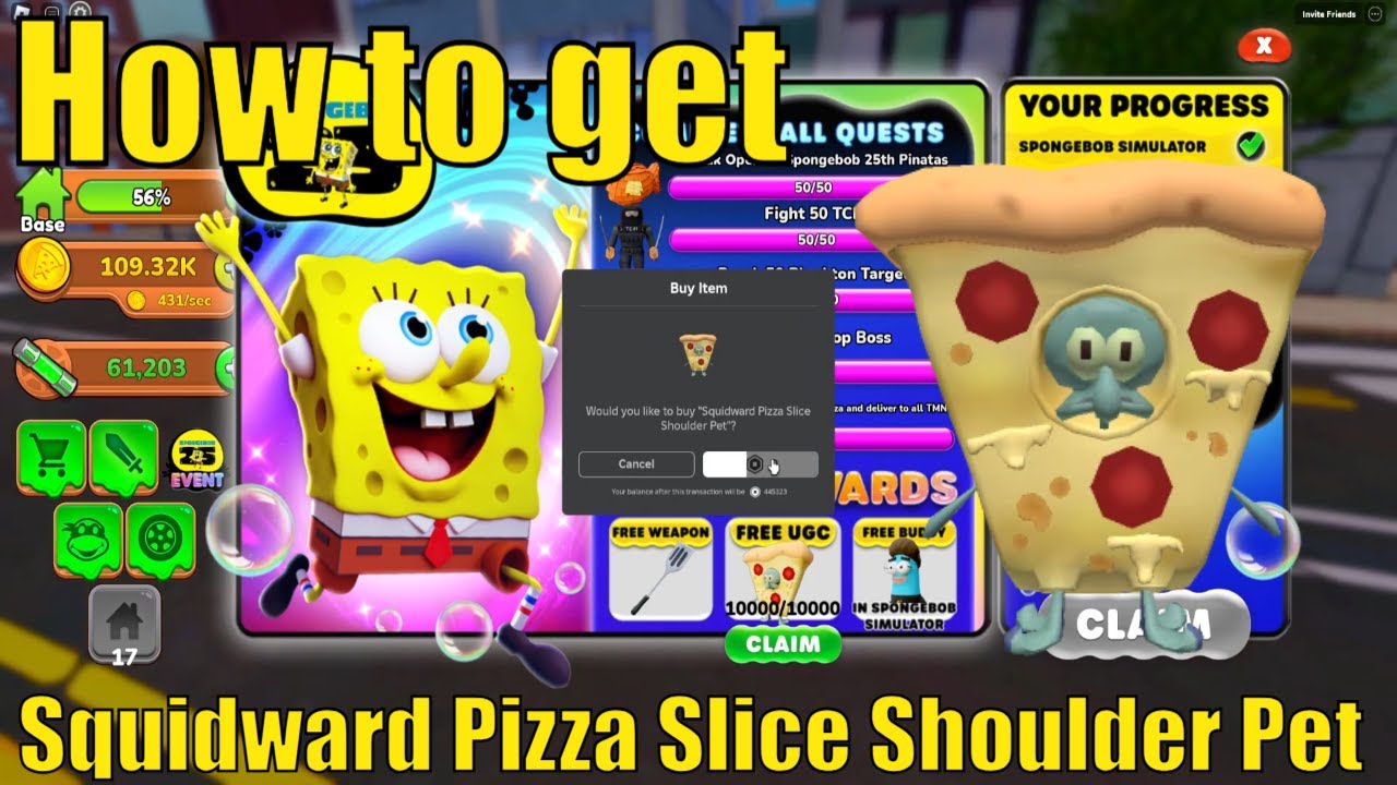 How to get Squidward Pizza Slice Shoulder Pet in TMNT Battle Tycoon