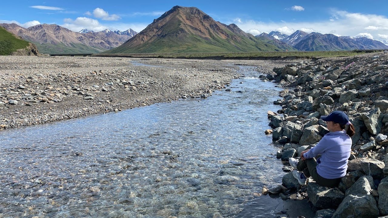 Crystal clear water of Toklat river, Alaska