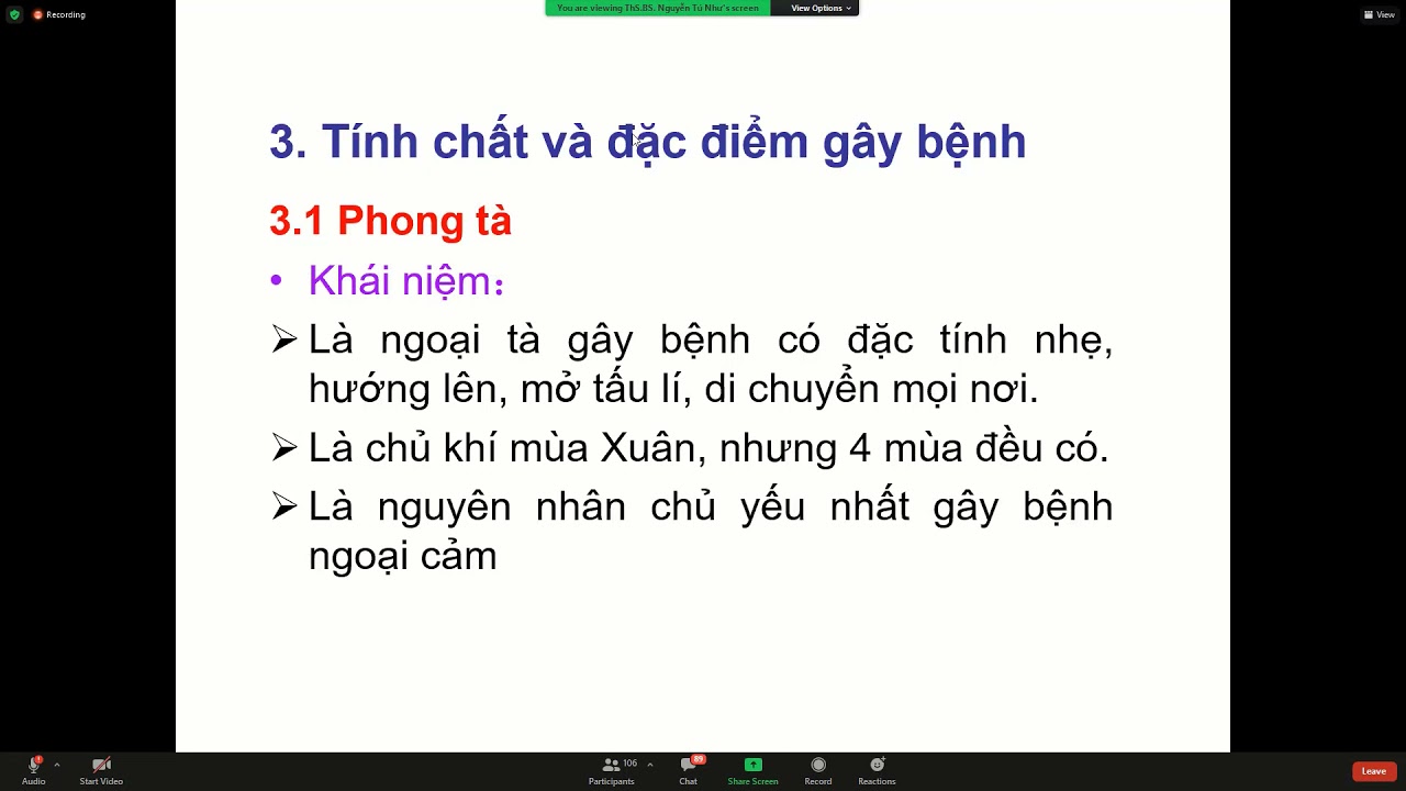Nguyên nhân gây bệnh theo quan niệm của Đông Y. 2 tiếng.  Lý luận Y học cổ truyền. Ths Nguyễn Tú Như