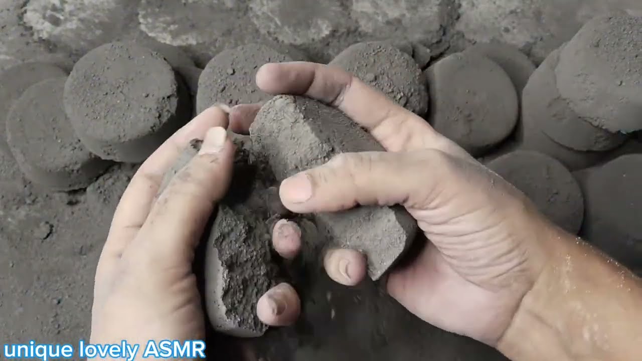 Pure black crispy cement mini shapes dry floor crumbling satisfying ASMR.